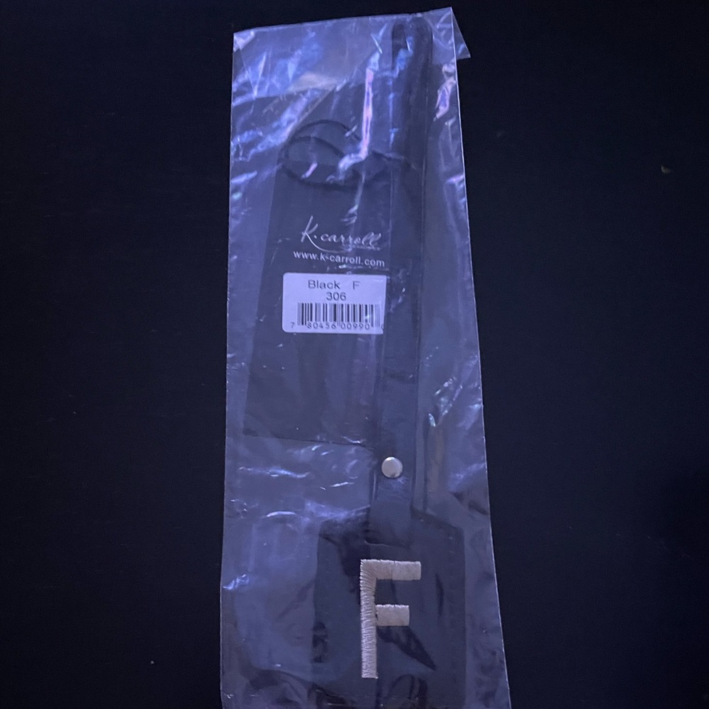NWT “K•Carroll” Bag Tag Monogram Letter “F” Black Bag Tag with “White” Letter